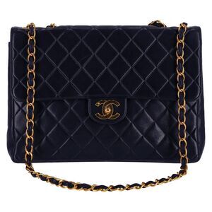Chanel Jumbo Vintage Navy Blue Lambskin Leather Quilted Timeless Bag